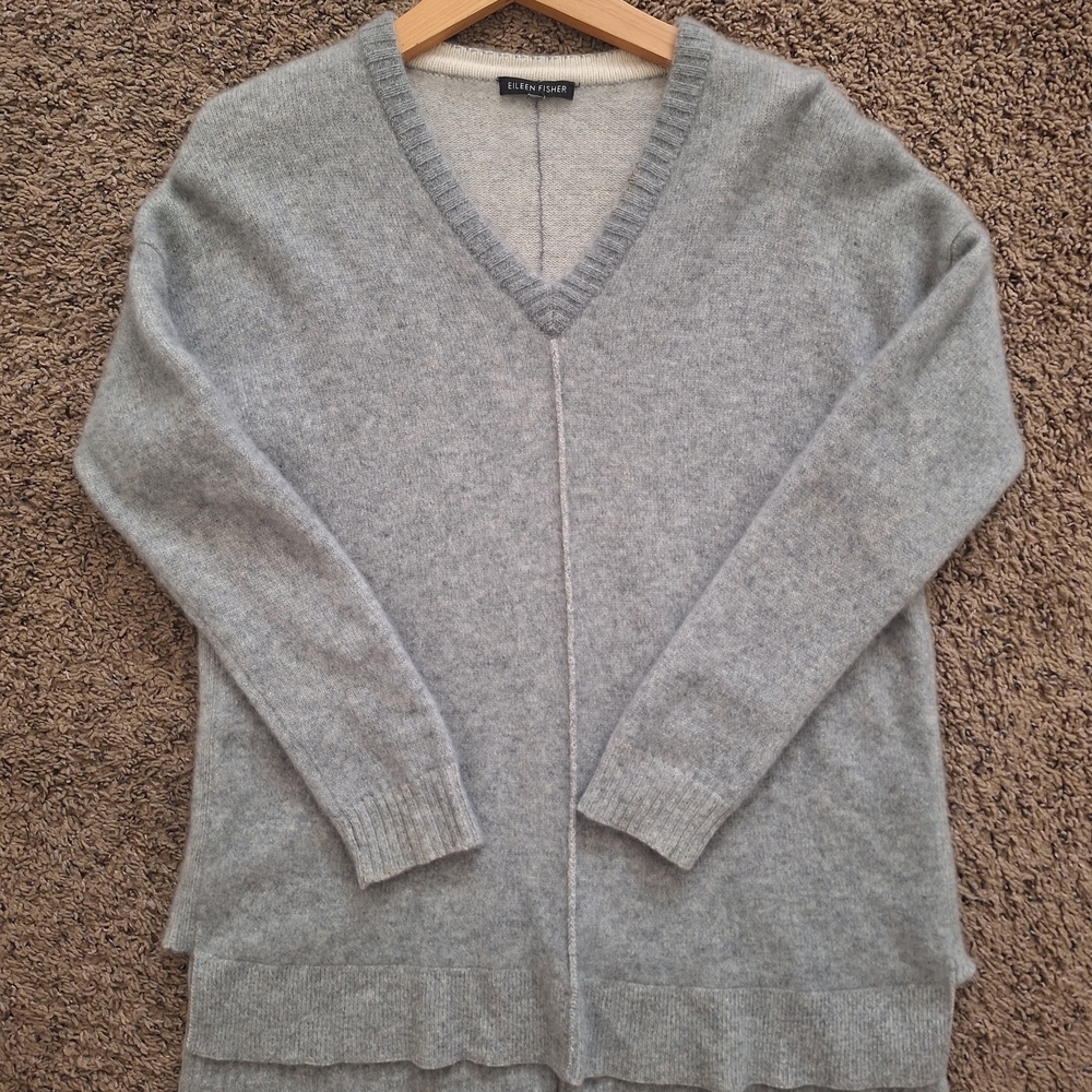 Eileen Fisher Soft Gray V-Neck Sweater